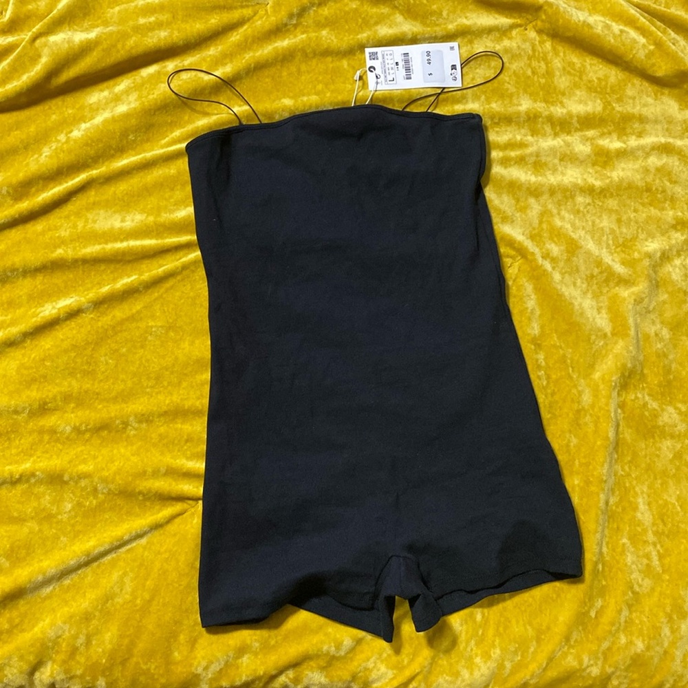 Zara Square Neck Black Romper / Bodysuit / Shorts Unitard thin straps sz L